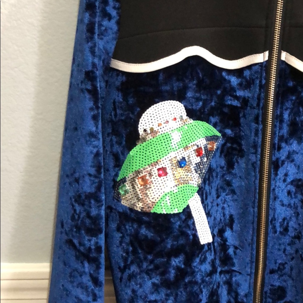 Bebe blue velvet outer space Bomber Jacket - Picture 4 of 6